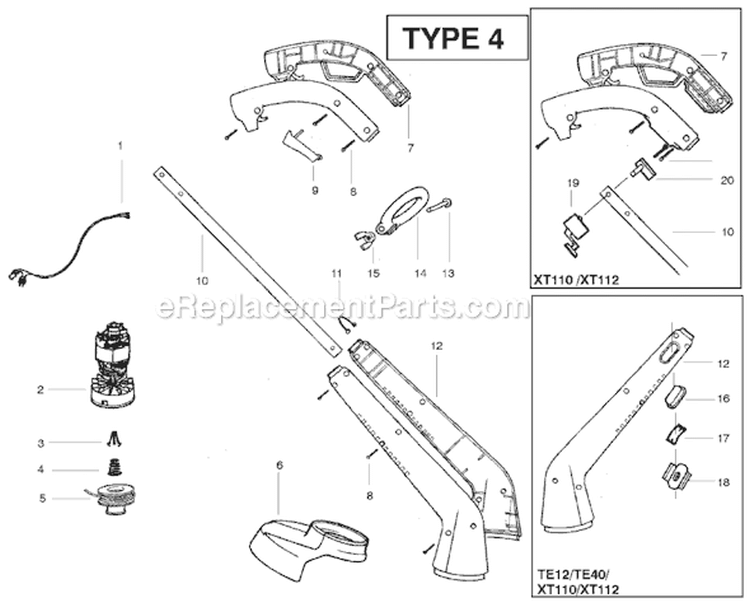 Page A Diagram and Parts List for TE35 Type 4 Weed Eater Trimmer